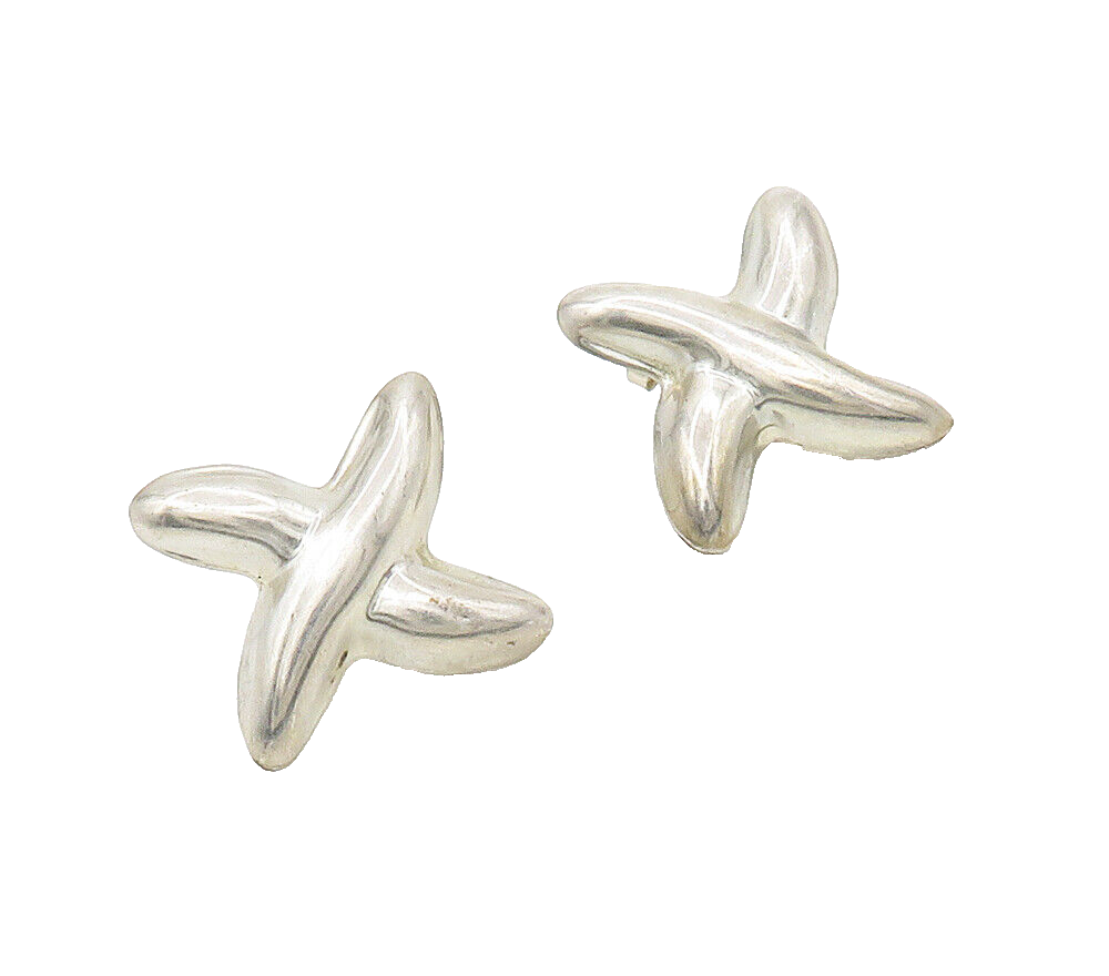 MEXICO 925 Sterling Silver  Vintage Shiny Smooth Crossed Drop Earrings  EG8442