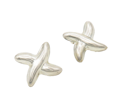 MEXICO 925 Sterling Silver  Vintage Shiny Smooth Crossed Drop Earrings  EG8442