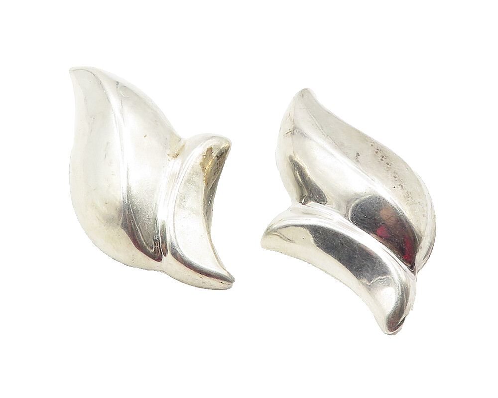 925 Sterling Silver  Vintage Shiny Modernist Non Pierce Drop Earrings  EG5903