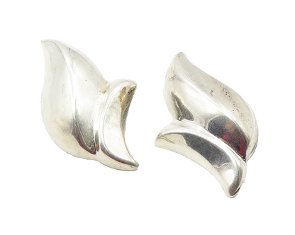 925 Sterling Silver  Vintage Shiny Modernist Non Pierce Drop Earrings  EG5903