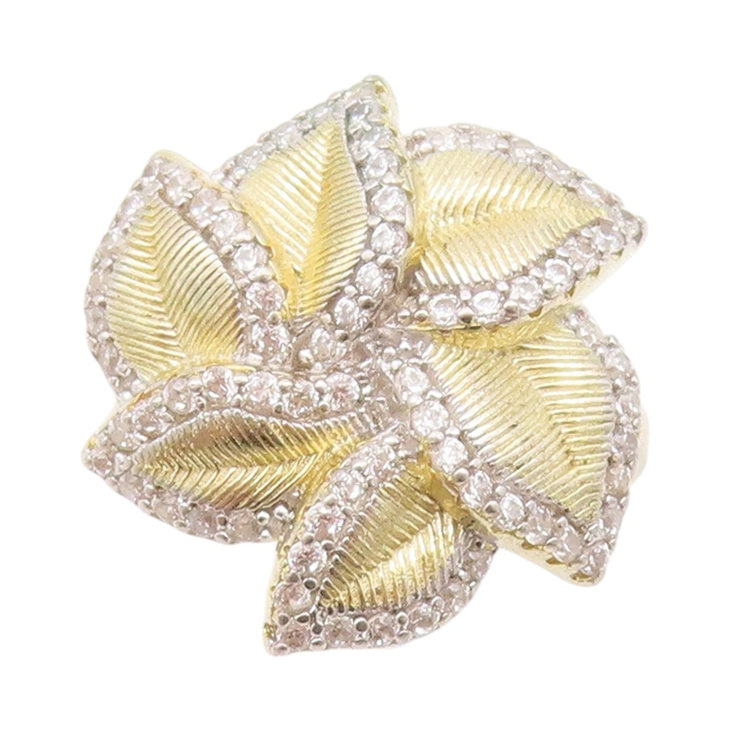925 Sterling Silver Vintage Ring Gold Plated Cutout CZ Flower  Sz 6.5  RG33014