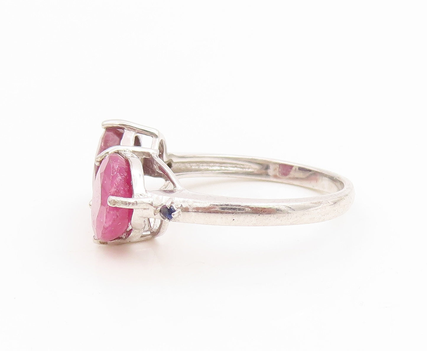925 Sterling Silver Vintage Ring Modernist Double Ruby Band  Sz 7.5  RG36167