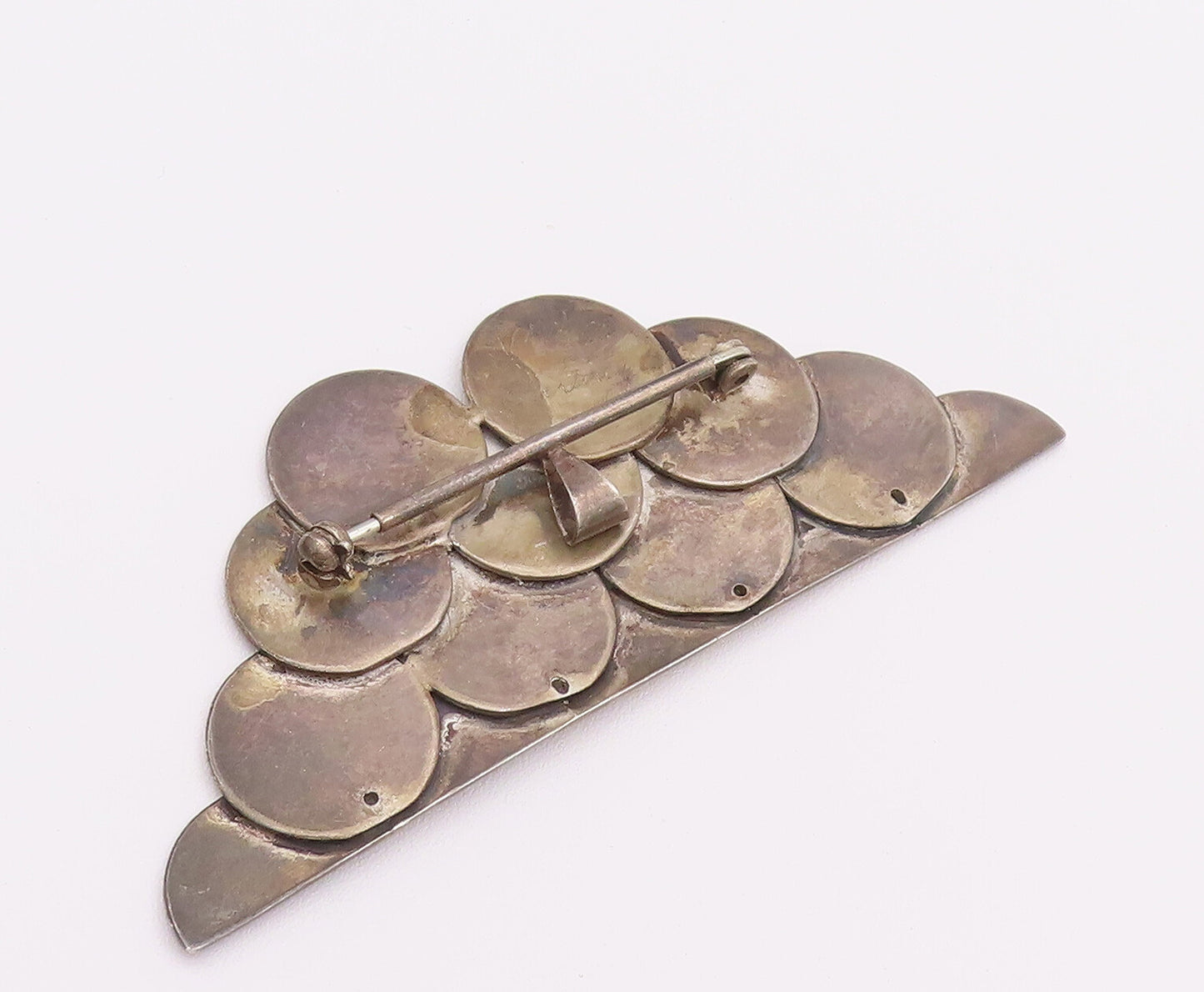 925 Sterling Silver Vintage Brooch Pin Designer Solid Coin Pyramid  BP10766