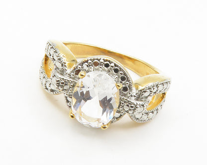 925 Sterling Silver  Faceted Topaz Gold Plated Shiny Band Ring Sz 10  RG14051