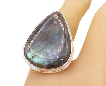 925 Sterling Silver  Pear Shape Labradorite Shiny Cocktail Ring Sz 8.5  RG8204