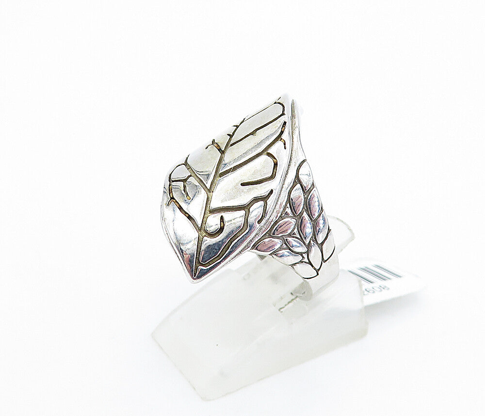 925 Sterling Silver  Shiny Etched Floral Leaf Motif Band Ring Sz 9.5  RG5708