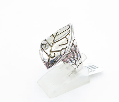 925 Sterling Silver  Shiny Etched Floral Leaf Motif Band Ring Sz 9.5  RG5708