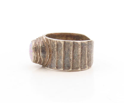925 Sterling Silver Vintage Ring Dark Tone Brutalist Gemstone  Sz 8  RG31279
