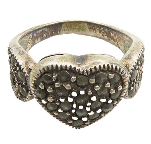 925 Sterling Silver  Vintage Marcasite Love Heart Band Ring Sz 7  RG19558