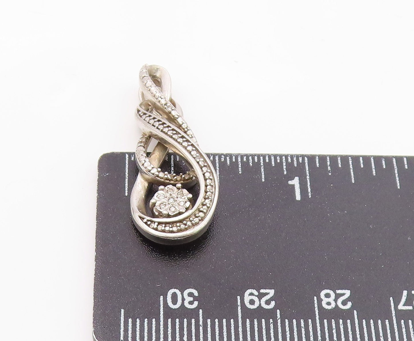 925 Sterling Silver  Vintage Genuine Diamonds Infinity Swirl Pendant  PT19747