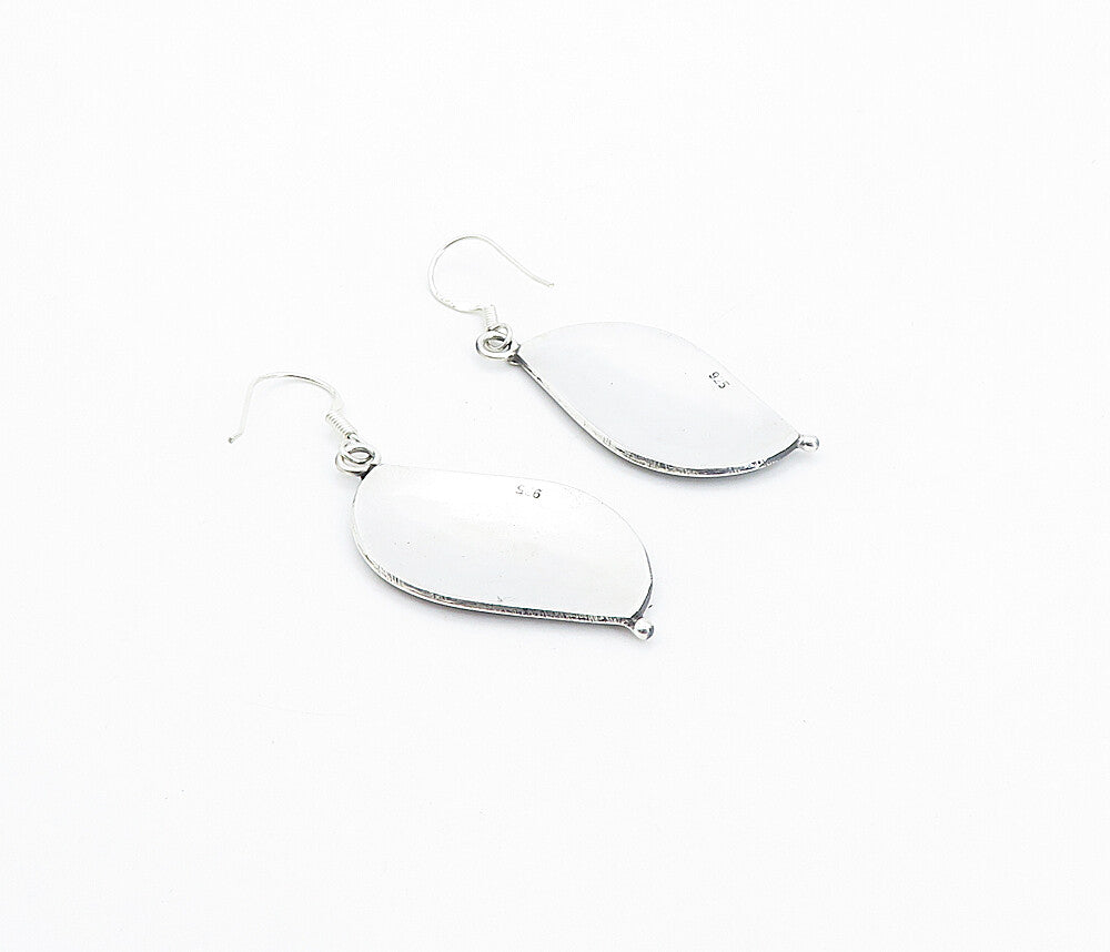 925 Sterling Silver  Vintage Shiny Oxidized Pattern Dangle Earrings  EG3035