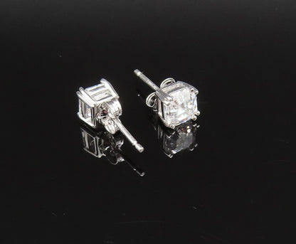 925 Sterling Silver Vintage Dainty Square Cubic Zirconia Stud Earrings EG11989