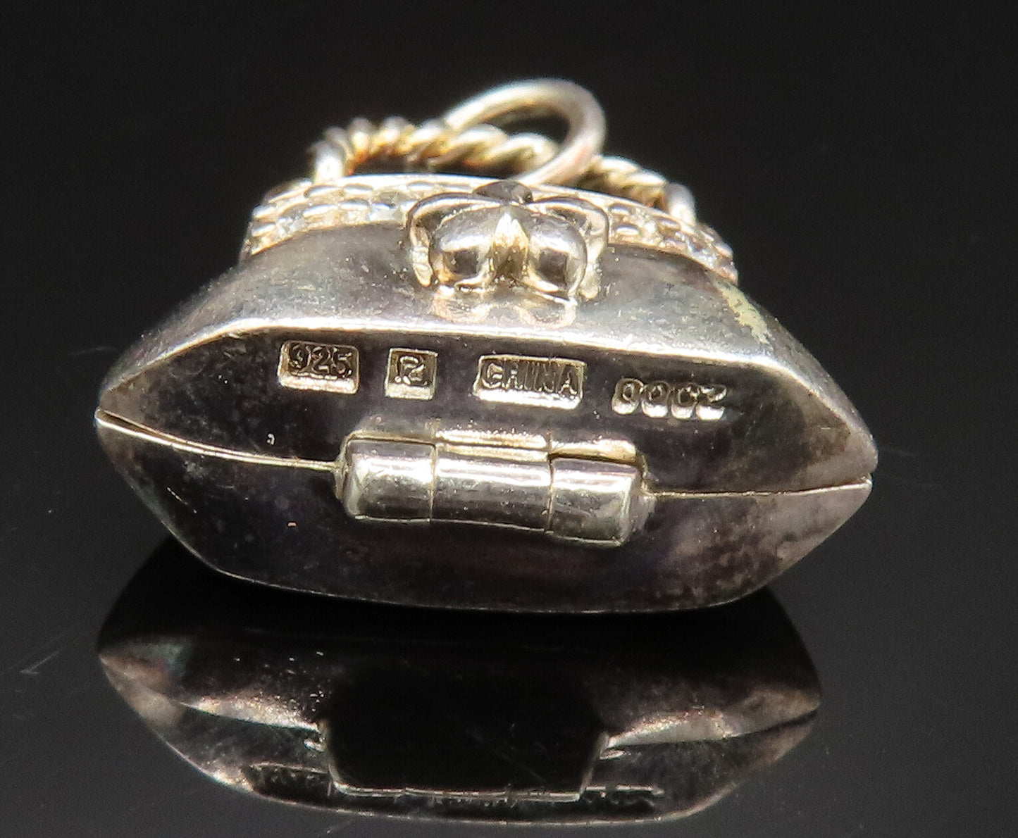 925 Sterling Silver Vintage Cubic Zirconia Floral Purse Pendant (OPENS)  PT20701