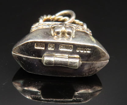 925 Sterling Silver Vintage Cubic Zirconia Floral Purse Pendant (OPENS)  PT20701