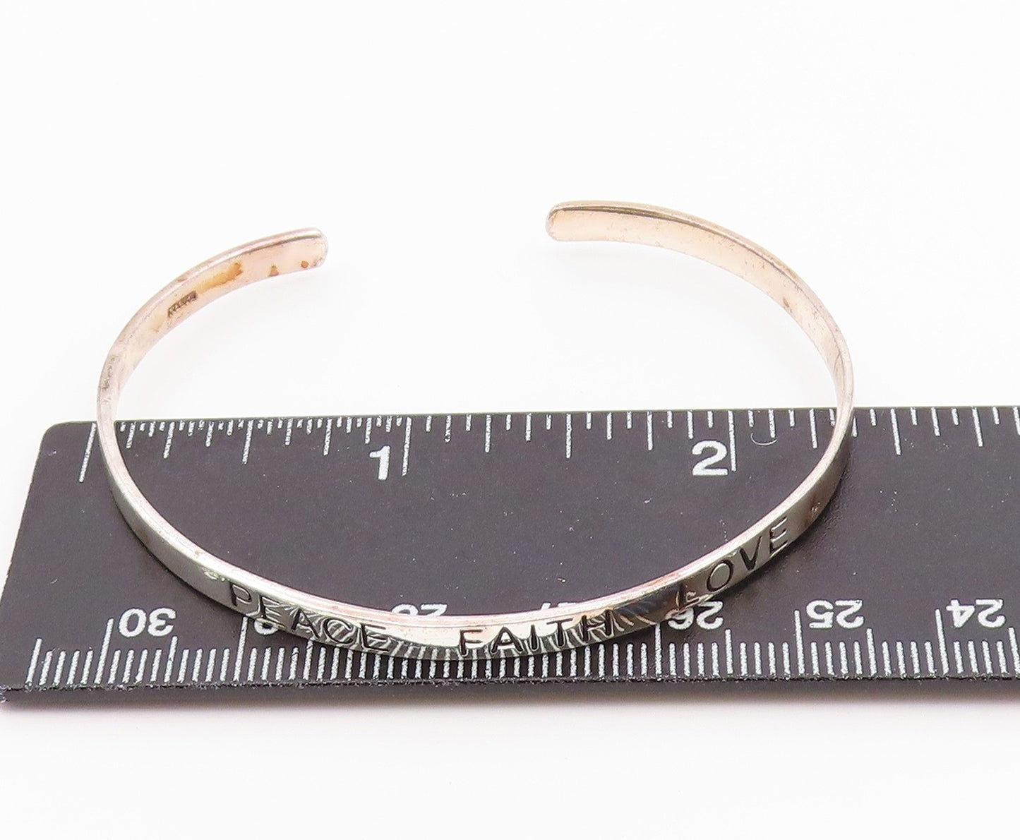 925 Sterling Silver  Vintage Shiny Peace Faith Love Cuff Bracelet  BT8343