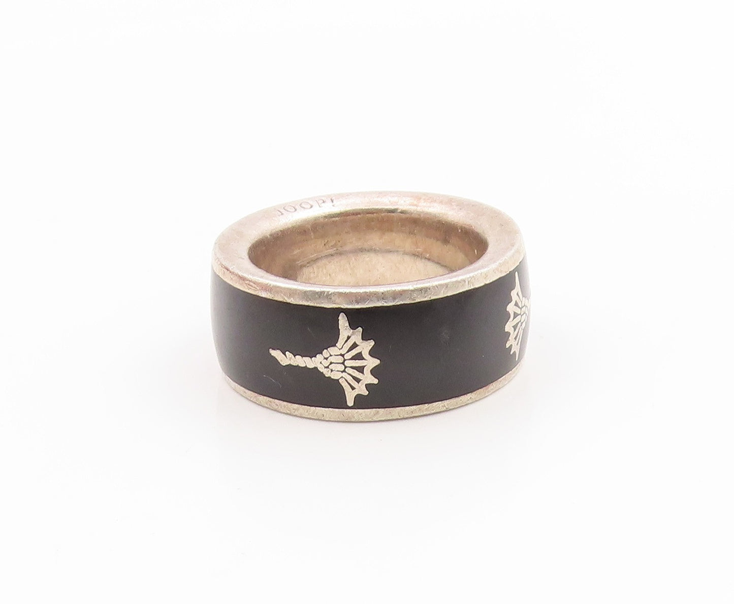 925 Sterling Silver Vintage Ring JOOP Enamel Gothic Wide Band  Sz 9.5  RG34711