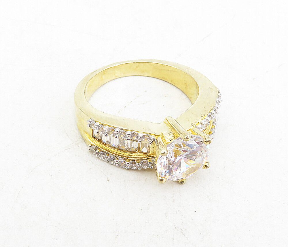 SETA 925 Silver  Cubic Zirconia Gold Plated Solitaire Accent Ring Sz 7  RG8755
