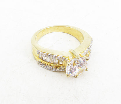 SETA 925 Silver  Cubic Zirconia Gold Plated Solitaire Accent Ring Sz 7  RG8755