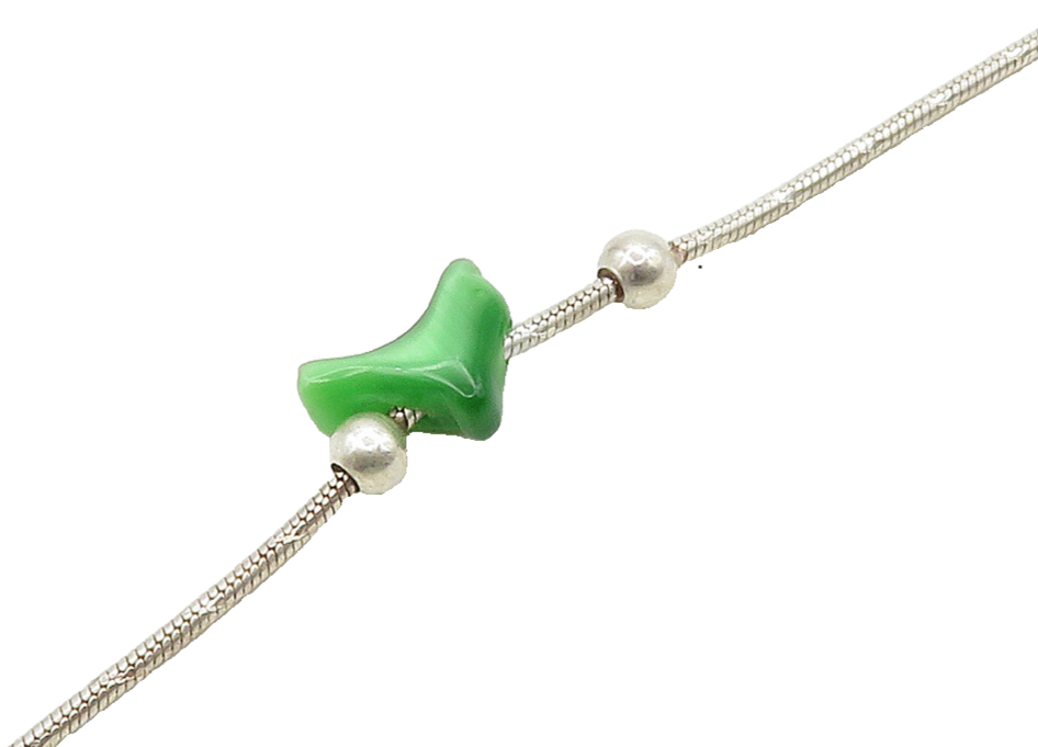 925 Sterling Silver  Green Stone Dolphin Charmed Snake Chain Bracelet  BT6363