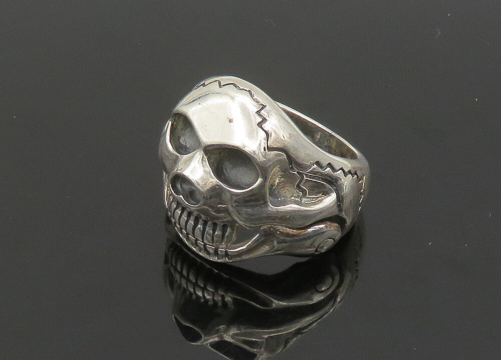 925 Sterling Silver  Vintage Shiny Skeleton Head Biker Ring Sz 9  RG22781