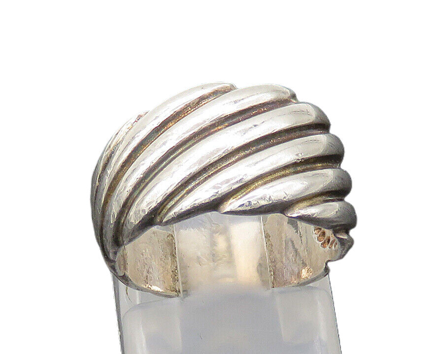925 Sterling Silver  Vintage Shiny Slanted Fluted Band Ring Sz 5  RG21282