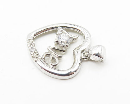 925 Sterling Silver  Sparkling Cubic Zirconia Open Love Heart Pendant  PT8301