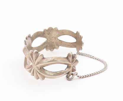 925 Sterling Silver Vintage Bracelet NAVAJO ZUNI Sandcast Floral Cuff  BT11619