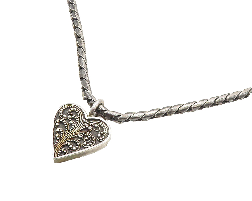 925 Sterling Silver  Vintage Swirl Love Heart Dark Tone Chain Necklace  NE2872