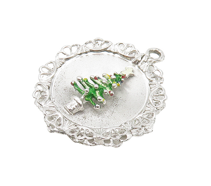 925 Sterling Silver  Vintage Christmas Tree Holiday Motif Pendant  PT12103