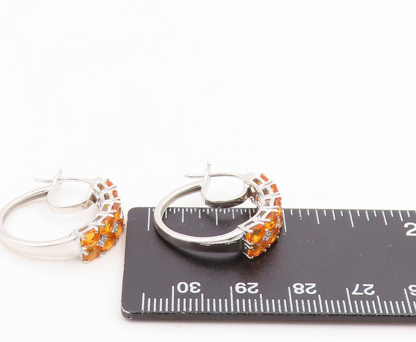 925 Sterling Silver Vintage Earrings Modernist Oval Cut Citrine Hoops  EG14130