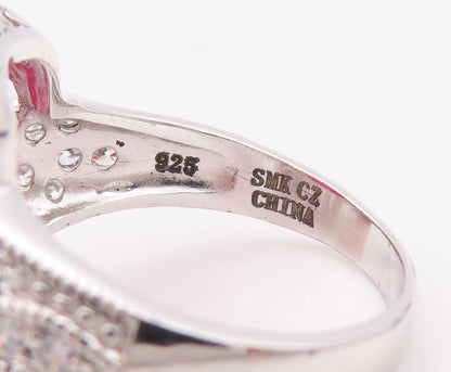 925 Sterling Silver Vintage Ring Rectangle Pink & White CZ Frame  Sz 7  RG30293