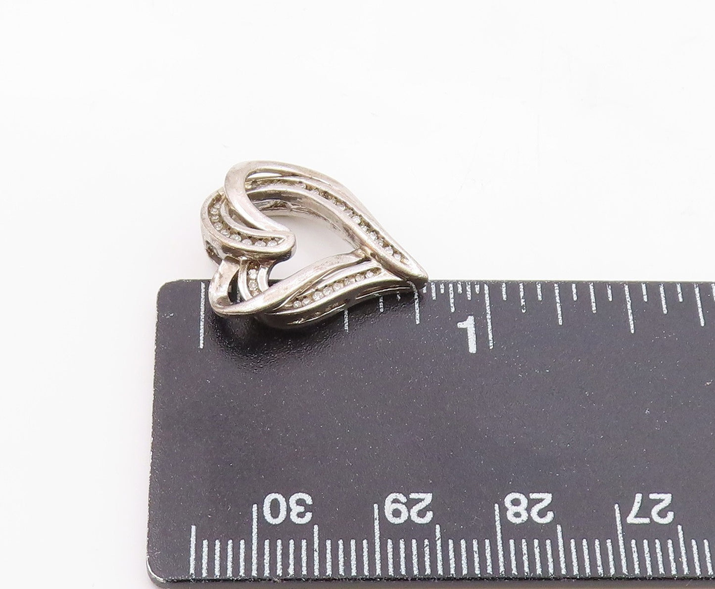 925 Sterling Silver   Vintage Genuine Diamonds Love Heart Pendant  PT10219