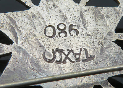TAXCO 925 Sterling Silver  Vintage Antique Etched Star Brooch Pin  BP8138