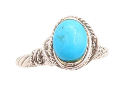 925 Sterling Silver Vintage Ring Modernist Rope Carved Turquoise Sz 10  RG31482