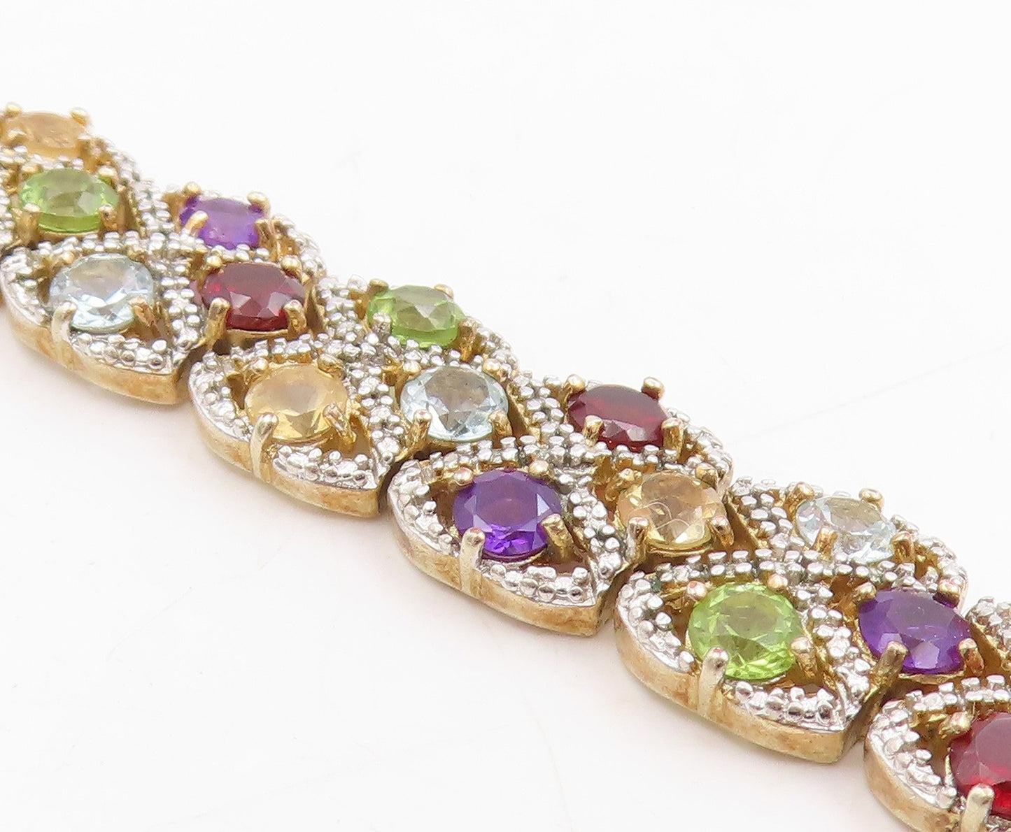 925 Sterling Silver Vintage Bracelet Gold Plated Multi Gemstone Chain  BT11452