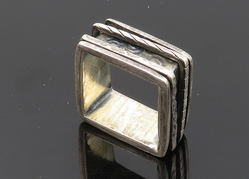 925 Sterling Silver  Vintage Dark Tone Swirl Square Band Ring Sz 7  RG20550