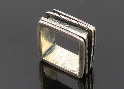 925 Sterling Silver  Vintage Dark Tone Swirl Square Band Ring Sz 7  RG20550