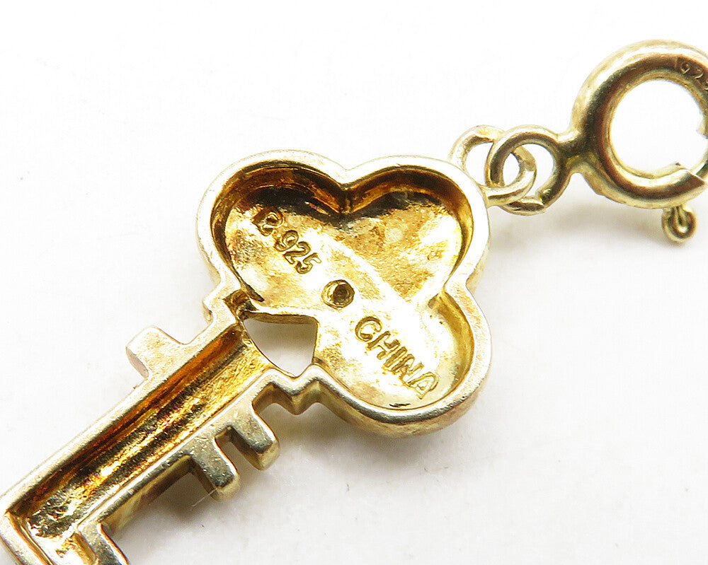 925 Sterling Silver  Vintage Petite Shiny Two Tone Key Motif Pendant  PT15588