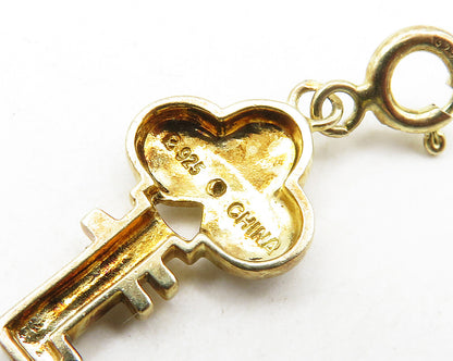 925 Sterling Silver  Vintage Petite Shiny Two Tone Key Motif Pendant  PT15588