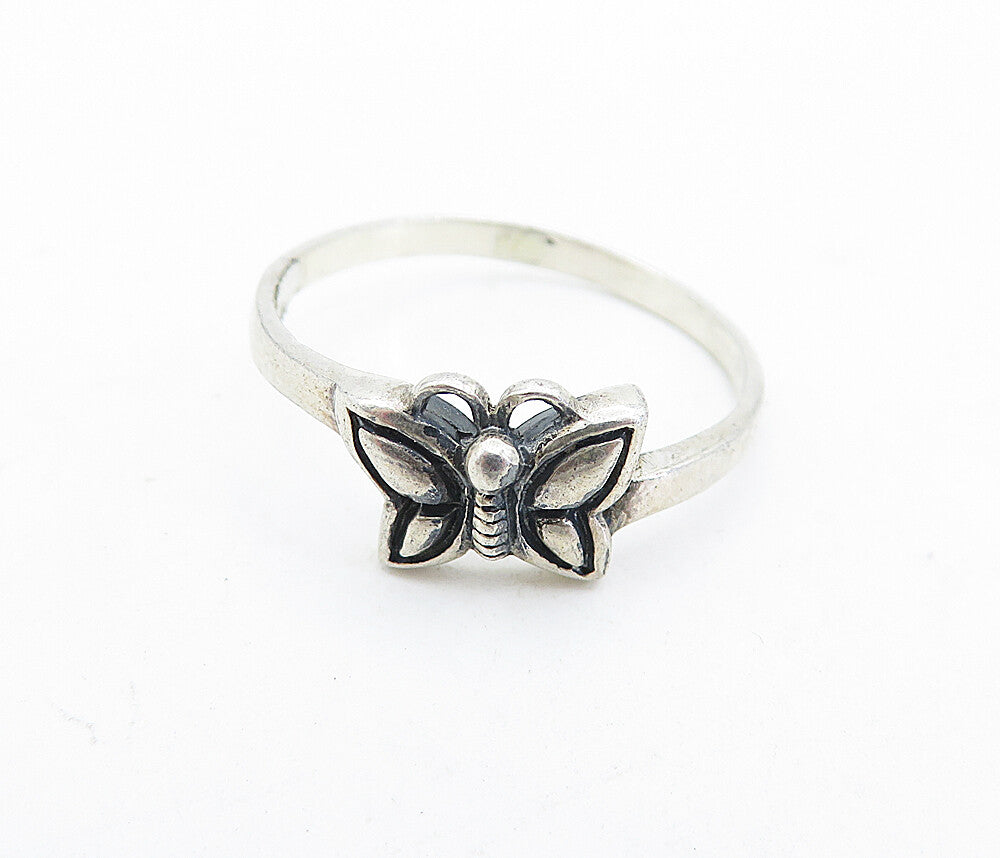 925 Sterling Silver  Vintage Petite Butterfly Motif Band Ring Sz 9  RG6092