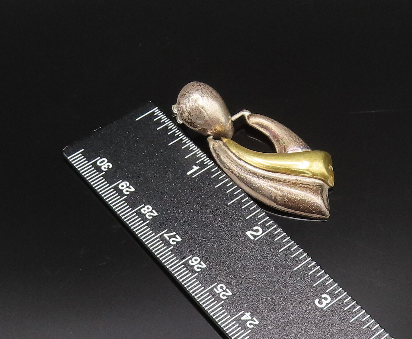 MEXICO 925 Silver  Vintage Two Tone Modernist Bypass Dangle Earrings  EG12201