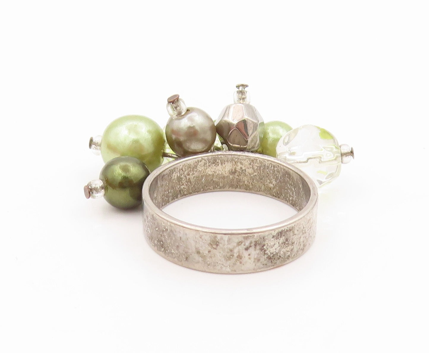 925 Sterling Silver Vintage Ring Pearls Peridot Topaz Cluster  Sz 7  RG31831