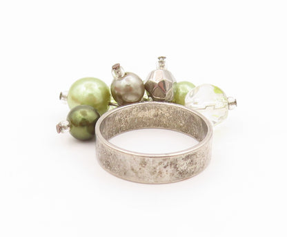 925 Sterling Silver Vintage Ring Pearls Peridot Topaz Cluster  Sz 7  RG31831