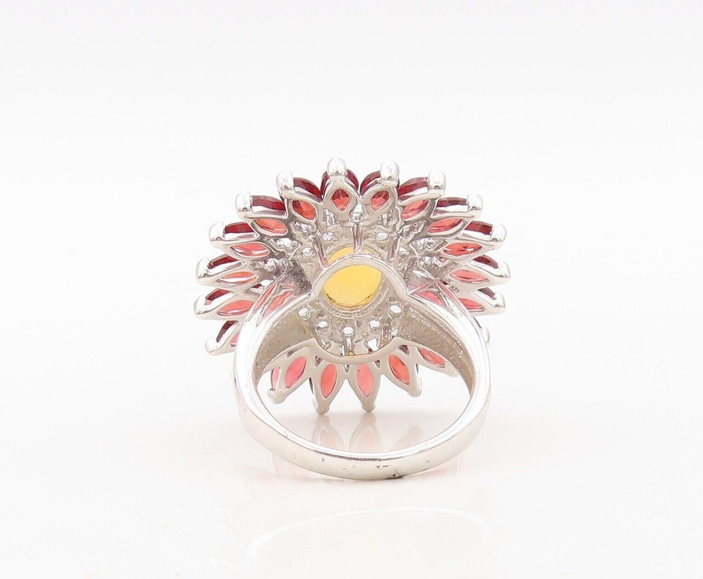925 Sterling Silver Vintage Ring Fire Opal Garnet & Topaz Flower  Sz 7  RG30500