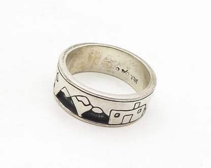 CAROLYN POLLACK RELIOS 925 Silver  Vintage City Scene Band Ring Sz 8  RG18052