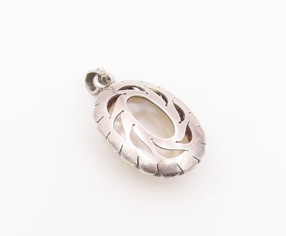 925 Sterling Silver Vintage Pendant MEXICO Oval Mother Of Pearl Locket  PT26414