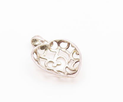 925 Sterling Silver  Vintage Swirl Cutout Love Heart Dome Pendant  PT19664