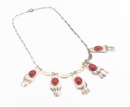 925 Sterling Silver Vintage Necklace ISRAEL Dangling Carnelian Fringe  NE4903