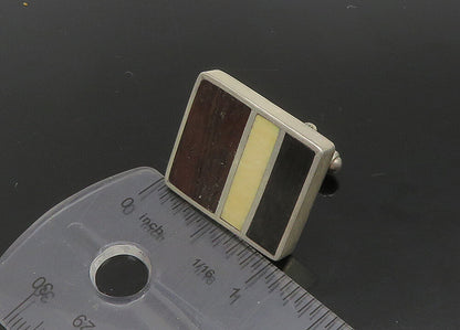 925 Sterling Silver  Vintage Inlaid Wood Heavy Square Cufflinks  TR3138