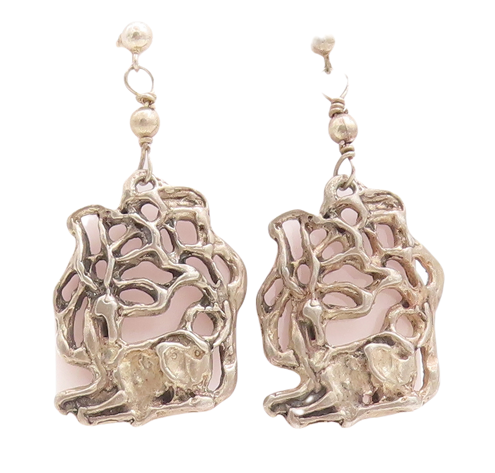 925 Sterling Silver Vintage Earrings Dark Tone Brutalist Deer Carved  EG13313
